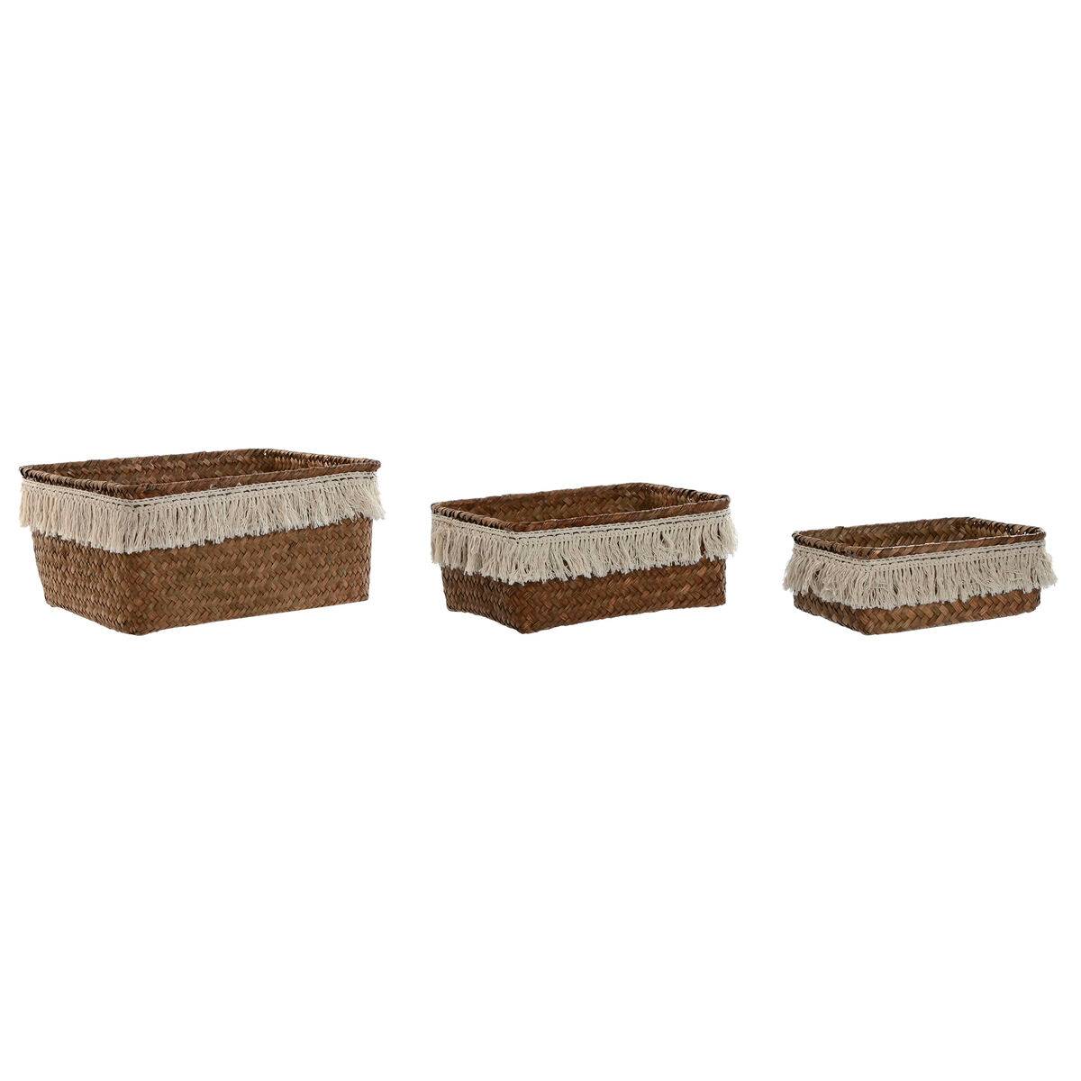 Juego de Cestas Home ESPRIT Fibra natural Boho Desgastado 23 x 17 x 10 cm