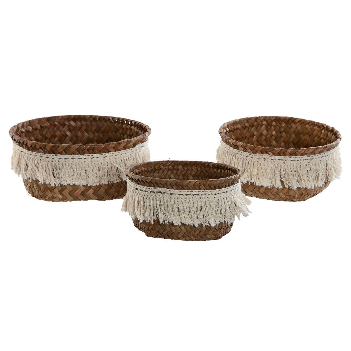 Juego de Cestas Home ESPRIT Fibra natural Boho Desgastado 16 x 16 x 6 cm