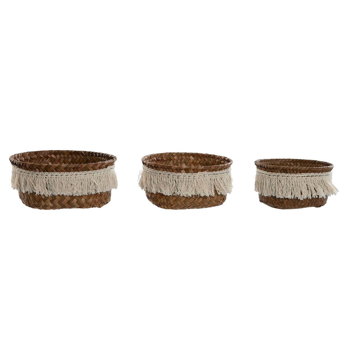Juego de Cestas Home ESPRIT Fibra natural Boho Desgastado 16 x 16 x 6 cm