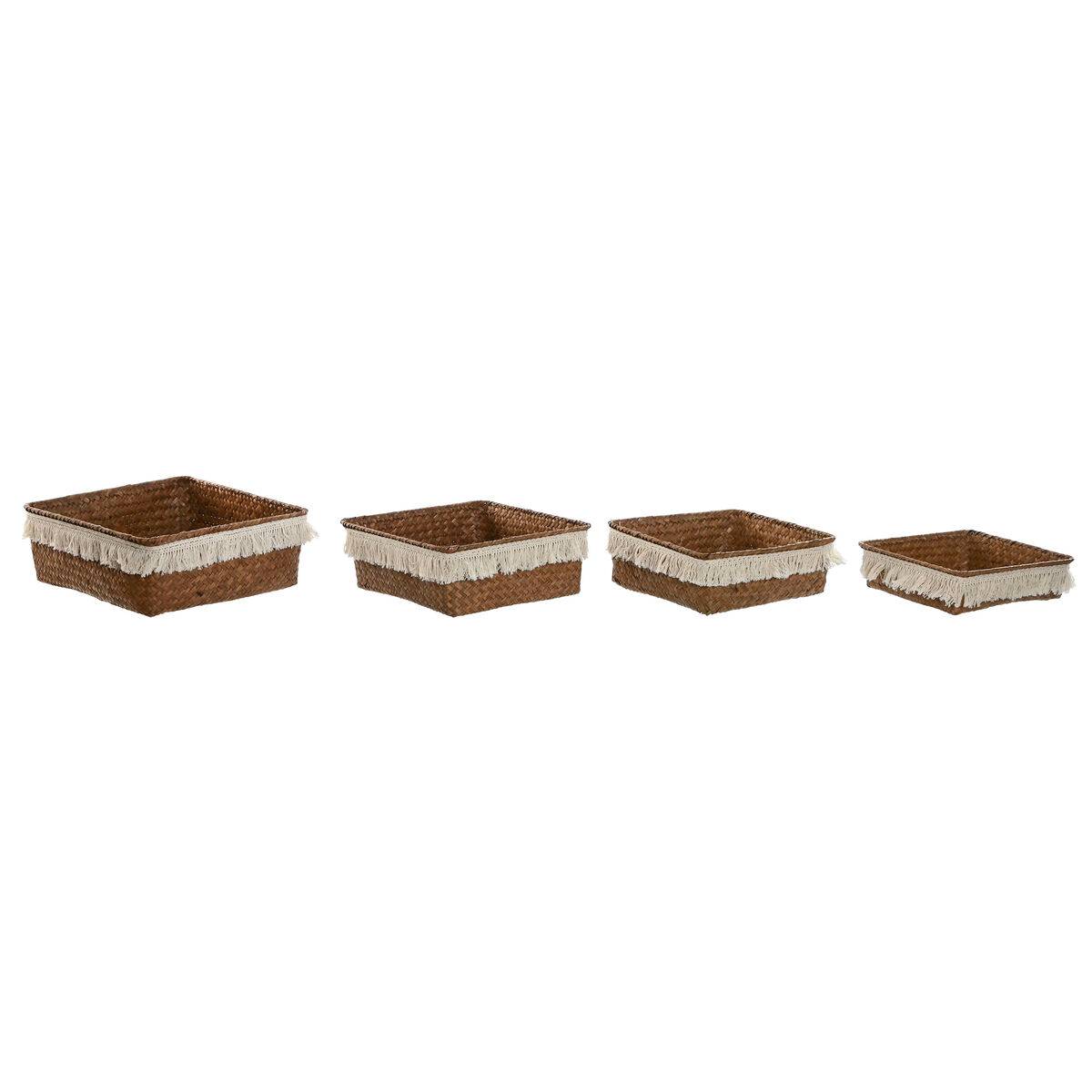 Juego de Cestas Home ESPRIT Fibra natural Boho Desgastado 26 x 26 x 10 cm
