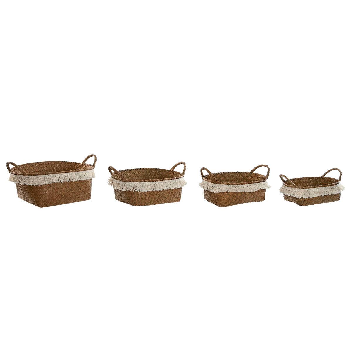 Juego de Cestas Home ESPRIT Fibra natural Boho Desgastado 33 x 25 x 15 cm