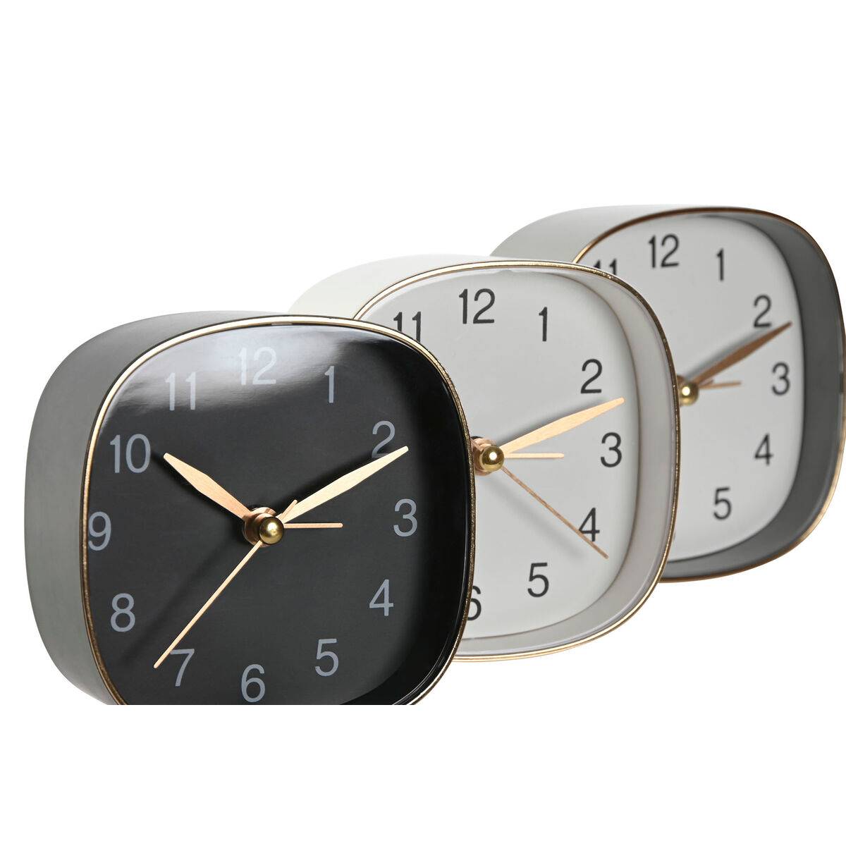Reloj de Mesa Home ESPRIT Blanco Negro Gris Dorado Moderno (3 Unidades)