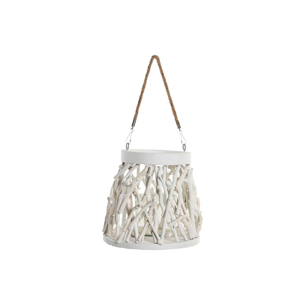 Portavelas Home ESPRIT Blanco Madera Cristal 35 x 35 x 32 cm (2 Unidades)