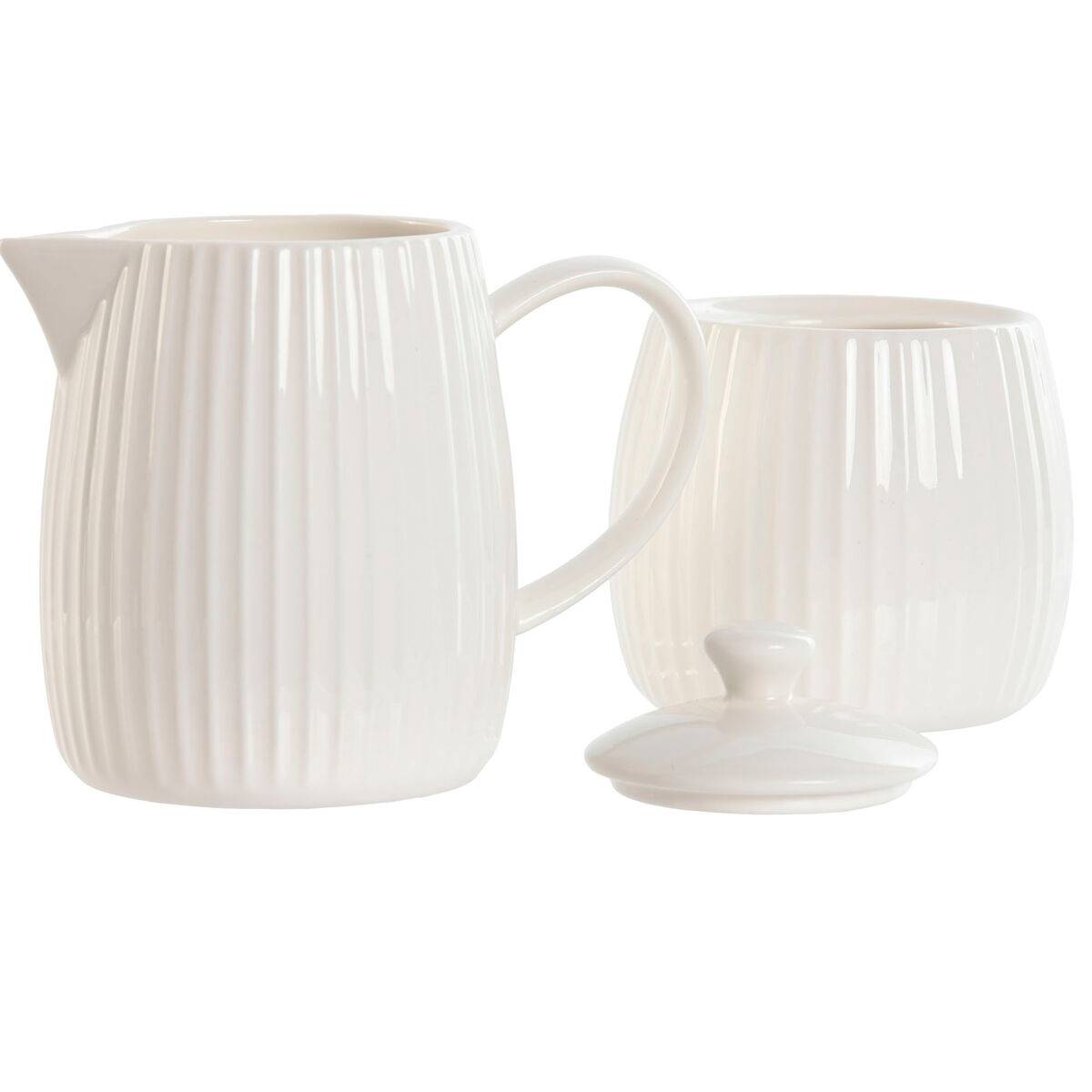 Lechera y azucarero Home ESPRIT Blanco Porcelana 250 ml 12 x 7,6 x 9 cm 2 Piezas