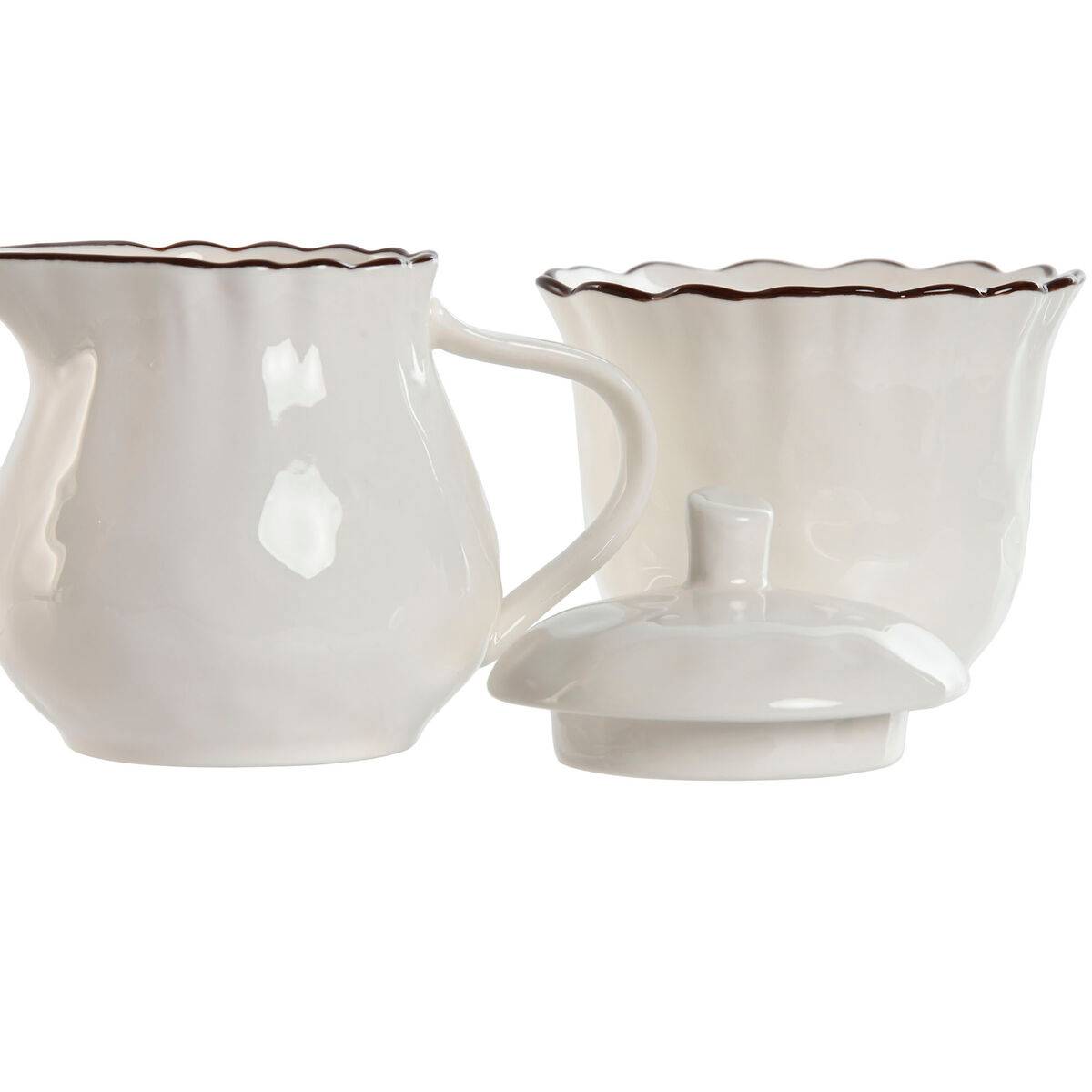 Lechera y azucarero Home ESPRIT Blanco Marrón Porcelana 250 ml 12 x 8,4 x 8 cm 2 Piezas