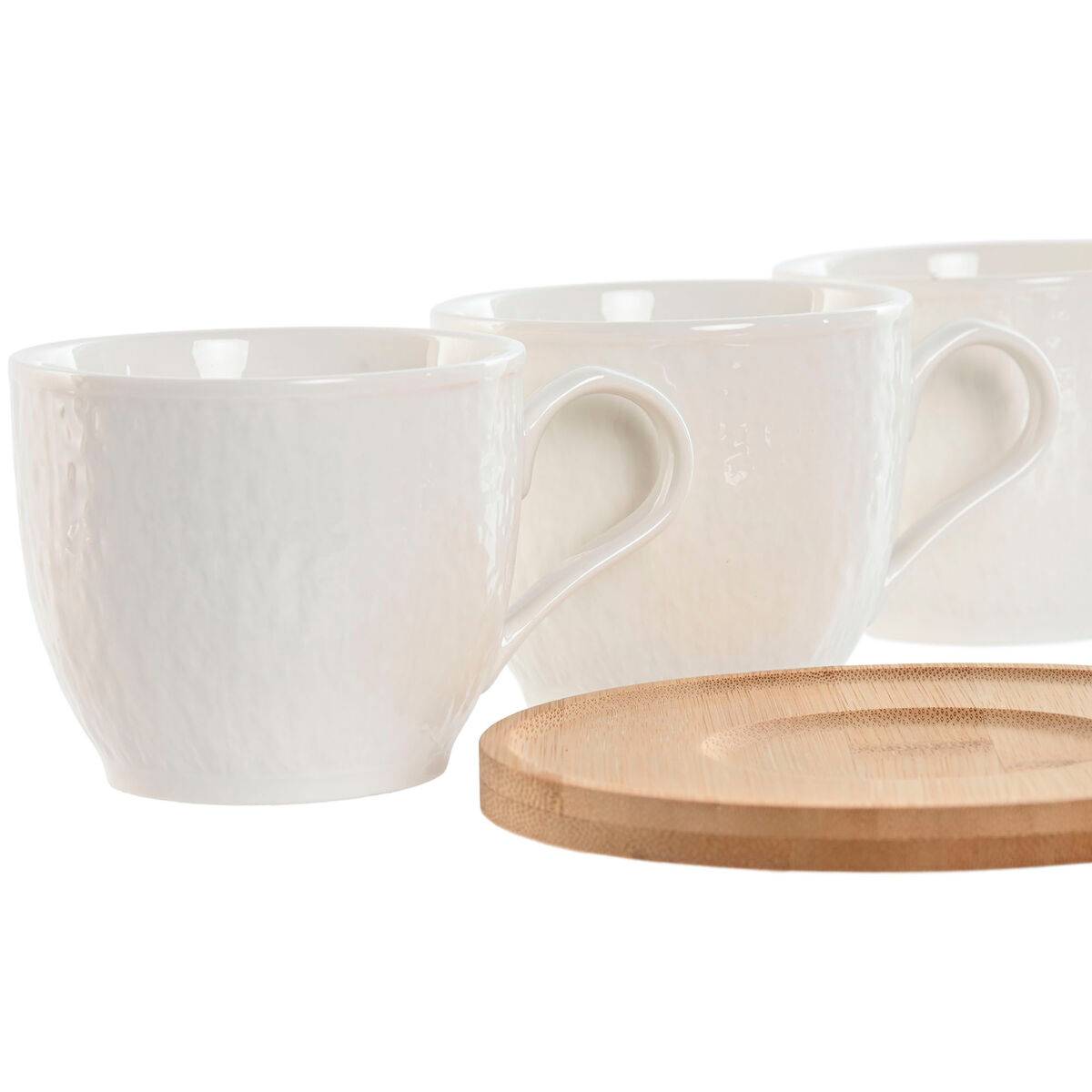 Juego de 6 Tazas con Plato Home ESPRIT Blanco Natural Bambú Porcelana 220 ml