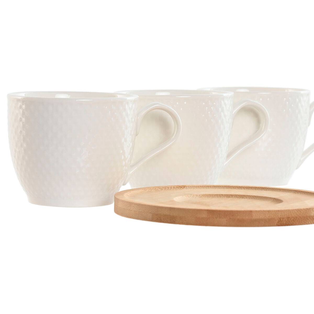 Juego de 6 Tazas con Plato Home ESPRIT Blanco Natural Bambú Porcelana 220 ml