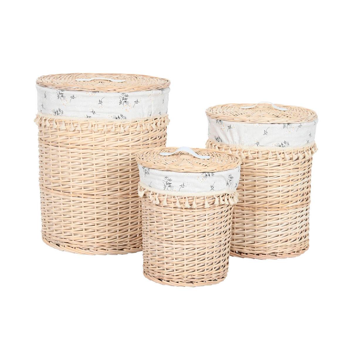 Cesto para la Ropa Sucia Home ESPRIT Natural Mimbre Shabby Chic 45 x 45 x 55 cm 3 Piezas