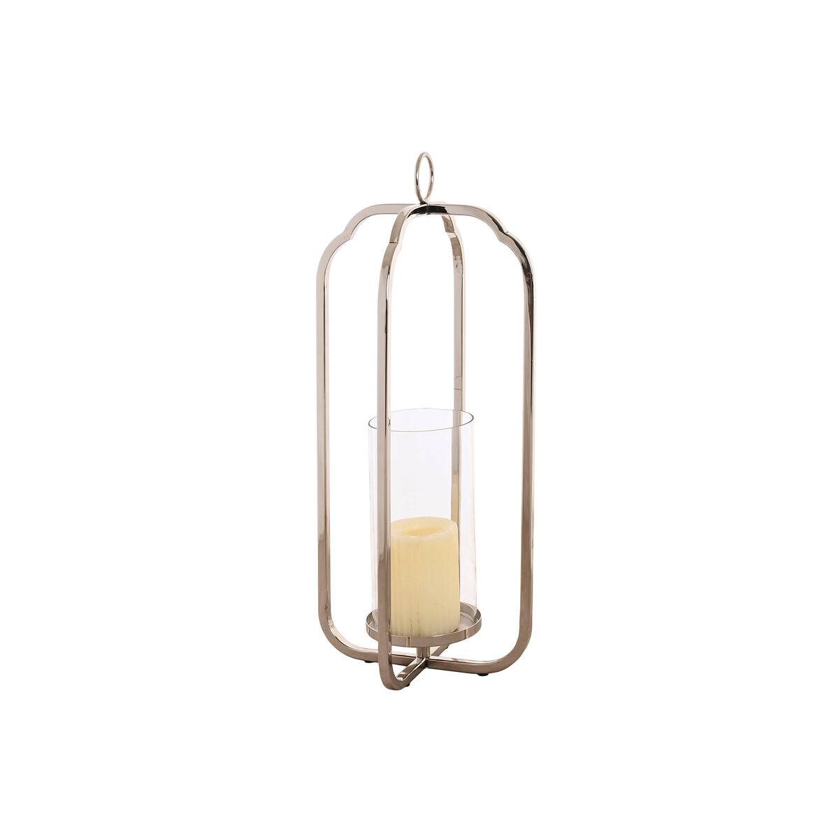 Portavelas Home ESPRIT Plateado Cristal Acero 21 x 21 x 49 cm