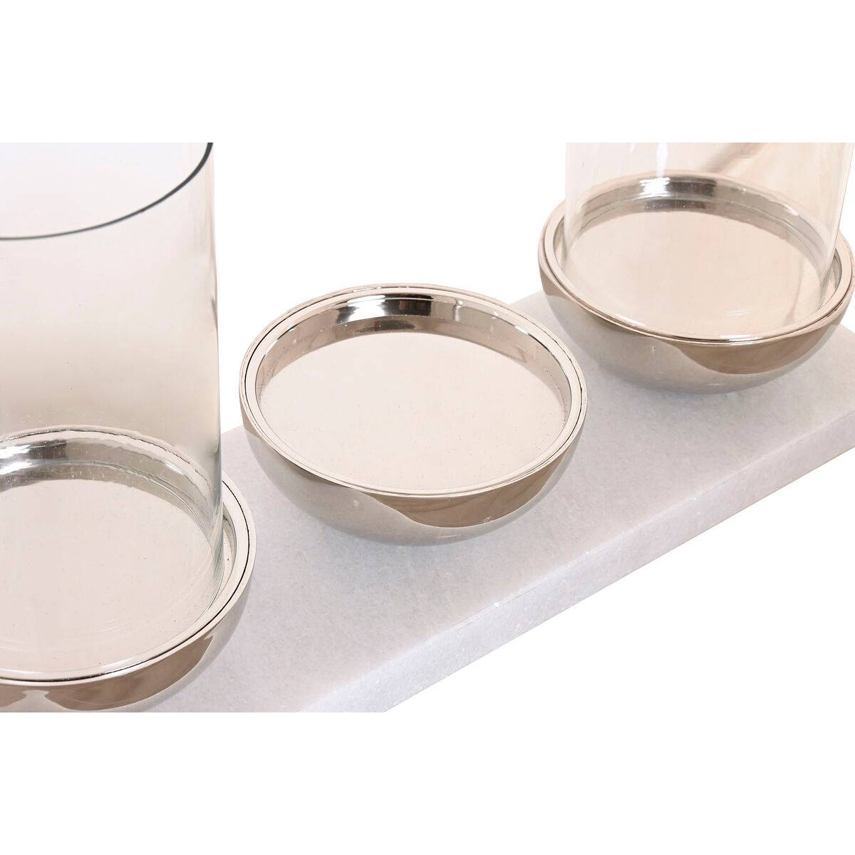 Portavelas Home ESPRIT Blanco Plateado Cristal Mármol 40 x 13 x 22 cm