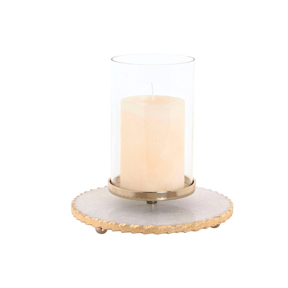 Portavelas Home ESPRIT Blanco Dorado Cristal Mármol 25 x 25 x 27 cm