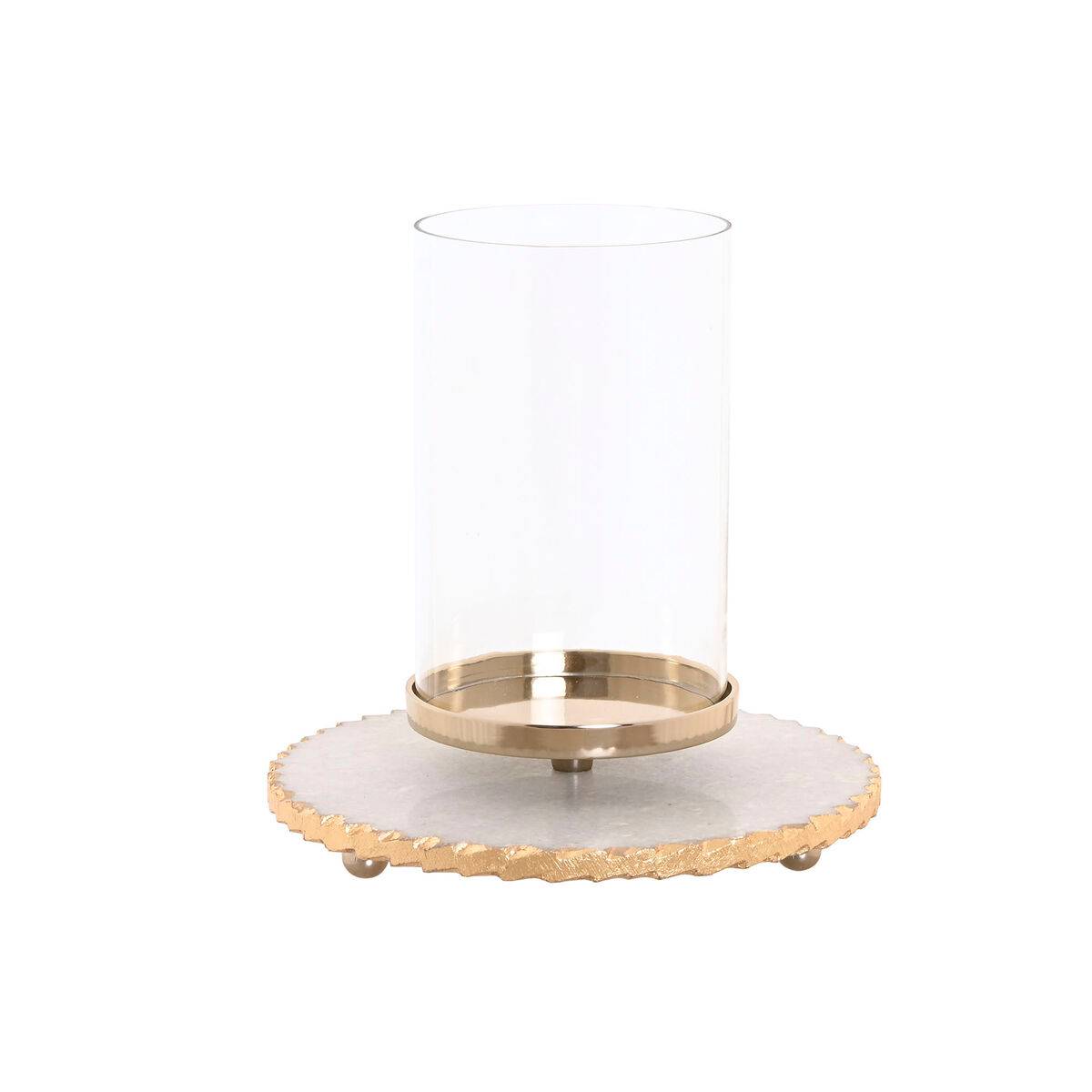 Portavelas Home ESPRIT Blanco Dorado Cristal Mármol 25 x 25 x 27 cm
