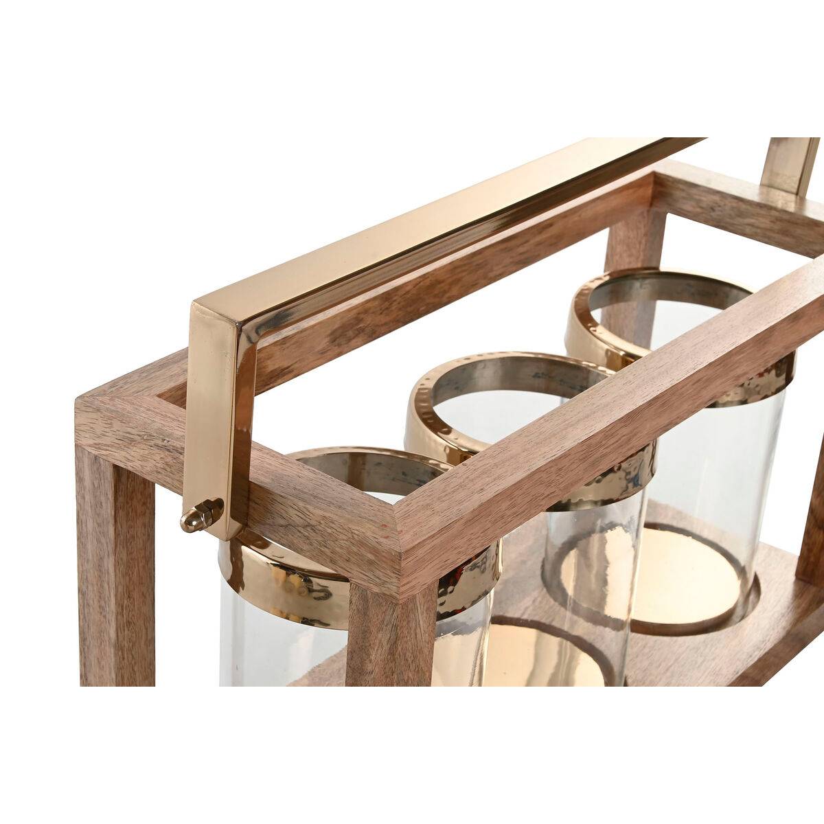 Portavelas Home ESPRIT Marrón Acero Madera de mango 51 x 19 x 33 cm