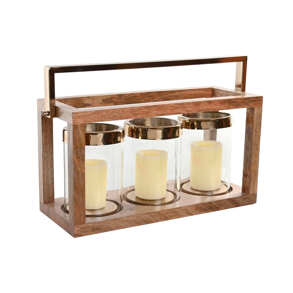 Portavelas Home ESPRIT Marrón Acero Madera de mango 51 x 19 x 33 cm