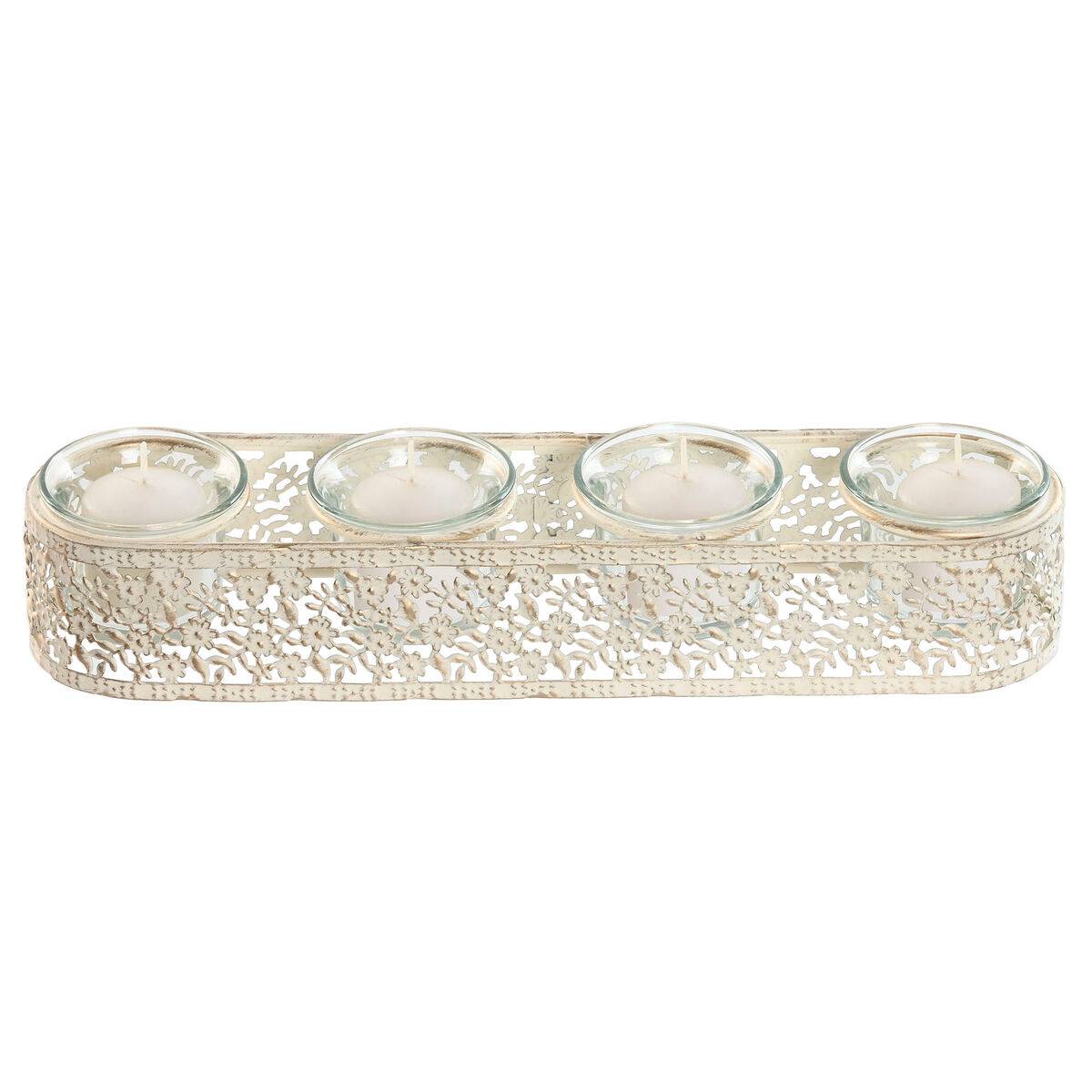 Portavelas Home ESPRIT Crema Metal Cristal 31 x 7 x 5 cm
