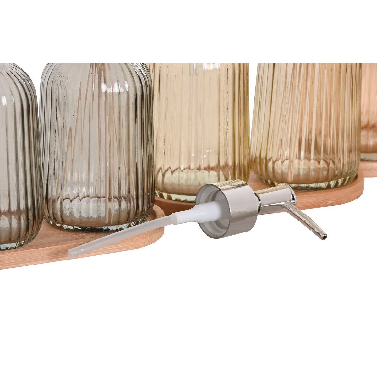 Set de Baño Home ESPRIT Gris Naranja Ambar Bambú Cristal 3 Piezas