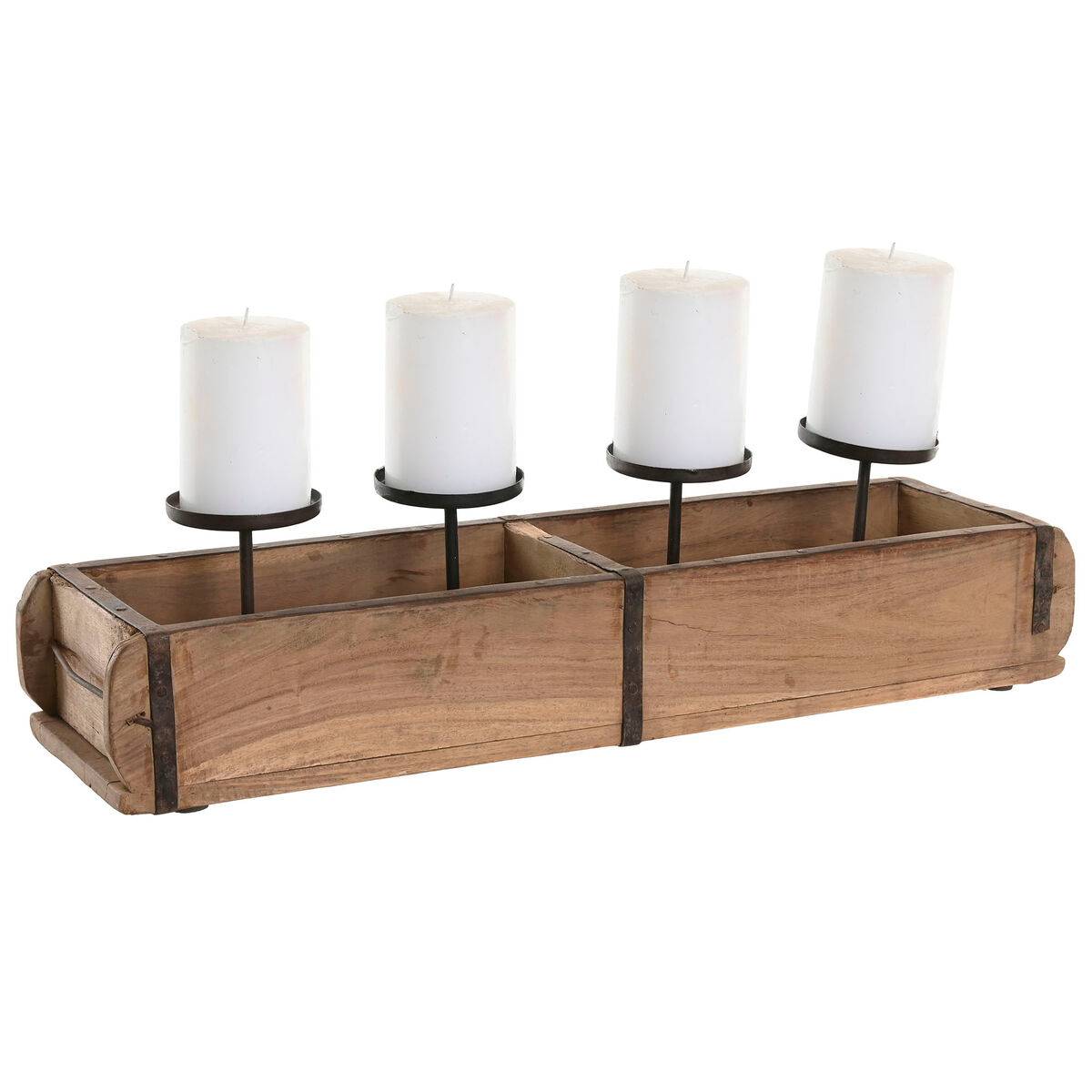 Portavelas Home ESPRIT Natural Hierro Teca 60 x 15 x 14 cm