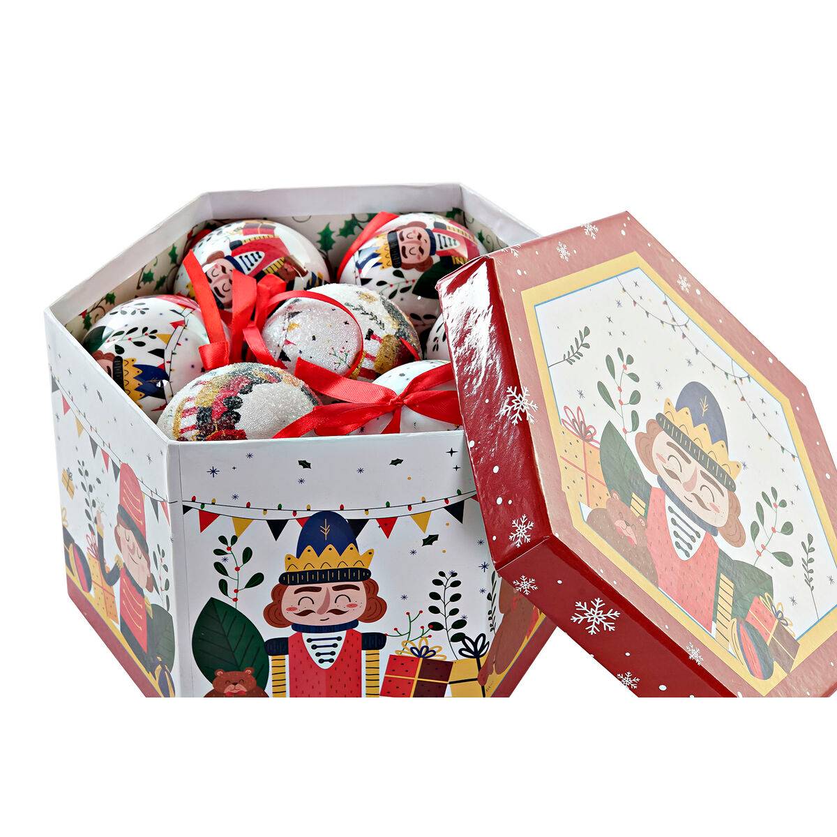 Bolas de Navidad Home ESPRIT Blanco Rojo PVC Oso Cascanueces (14 Piezas)