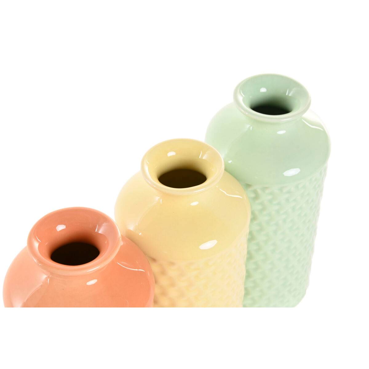 Jarrón Home ESPRIT Verde Beige Gris Terracota Dolomita 9 x 9 x 19 cm (3 Unidades)