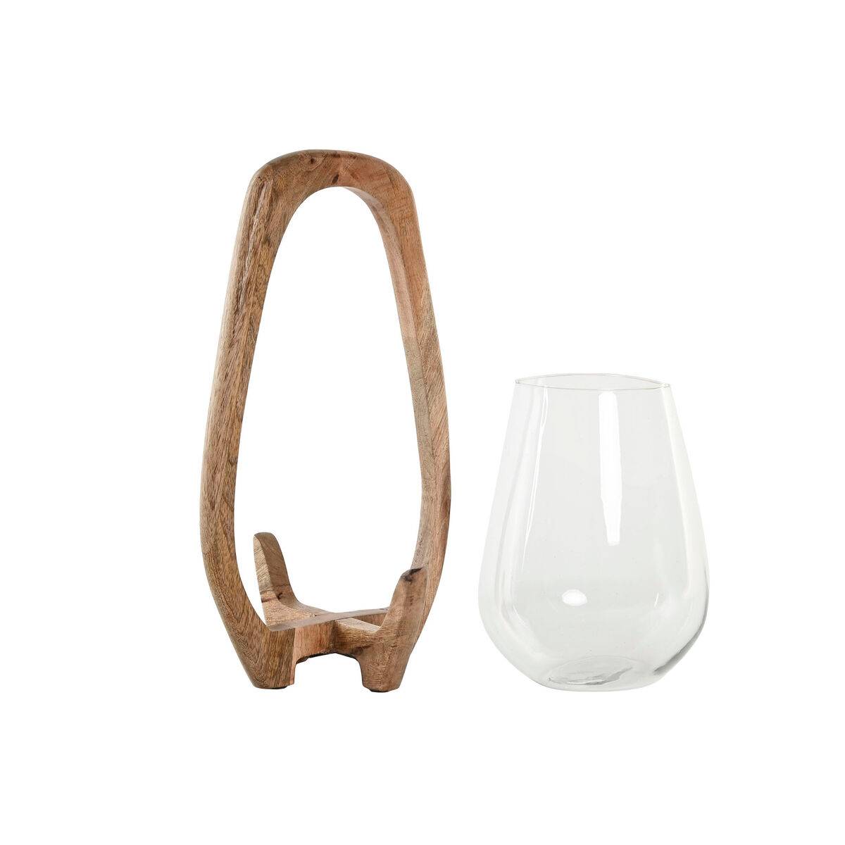 Portavelas Home ESPRIT Natural Cristal Madera de mango 18 x 18 x 33 cm