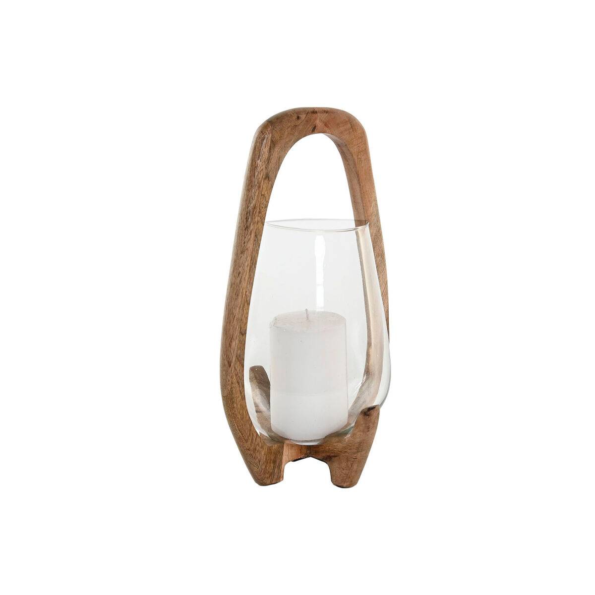 Portavelas Home ESPRIT Natural Cristal Madera de mango 18 x 18 x 33 cm
