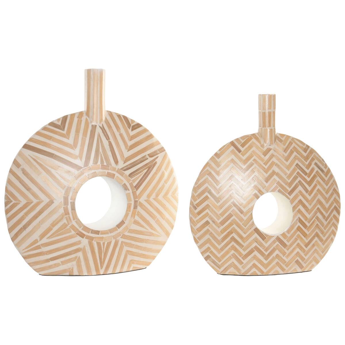 Set de 2 Jarrones Home ESPRIT Blanco Marrón Resina Bambú Natural Tropical 47 X 13 X 52 CM (2 Piezas)