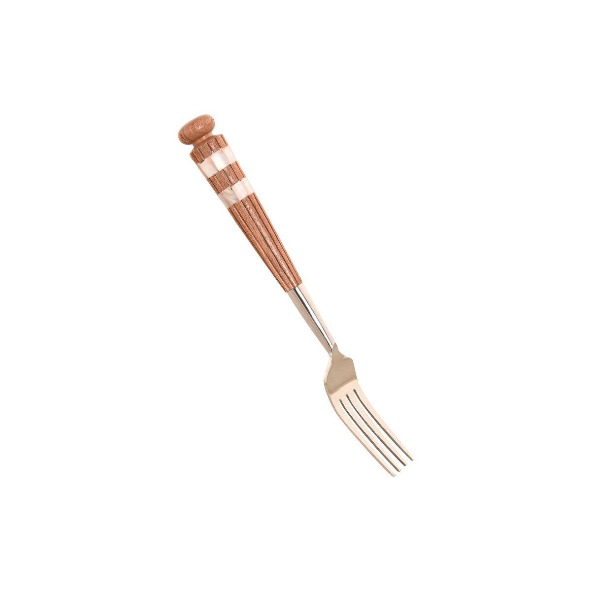 Cubertería Home ESPRIT Blanco Plateado Natural Acero Inoxidable Acacia 4,5 X 2 X 21 CM 16 Piezas