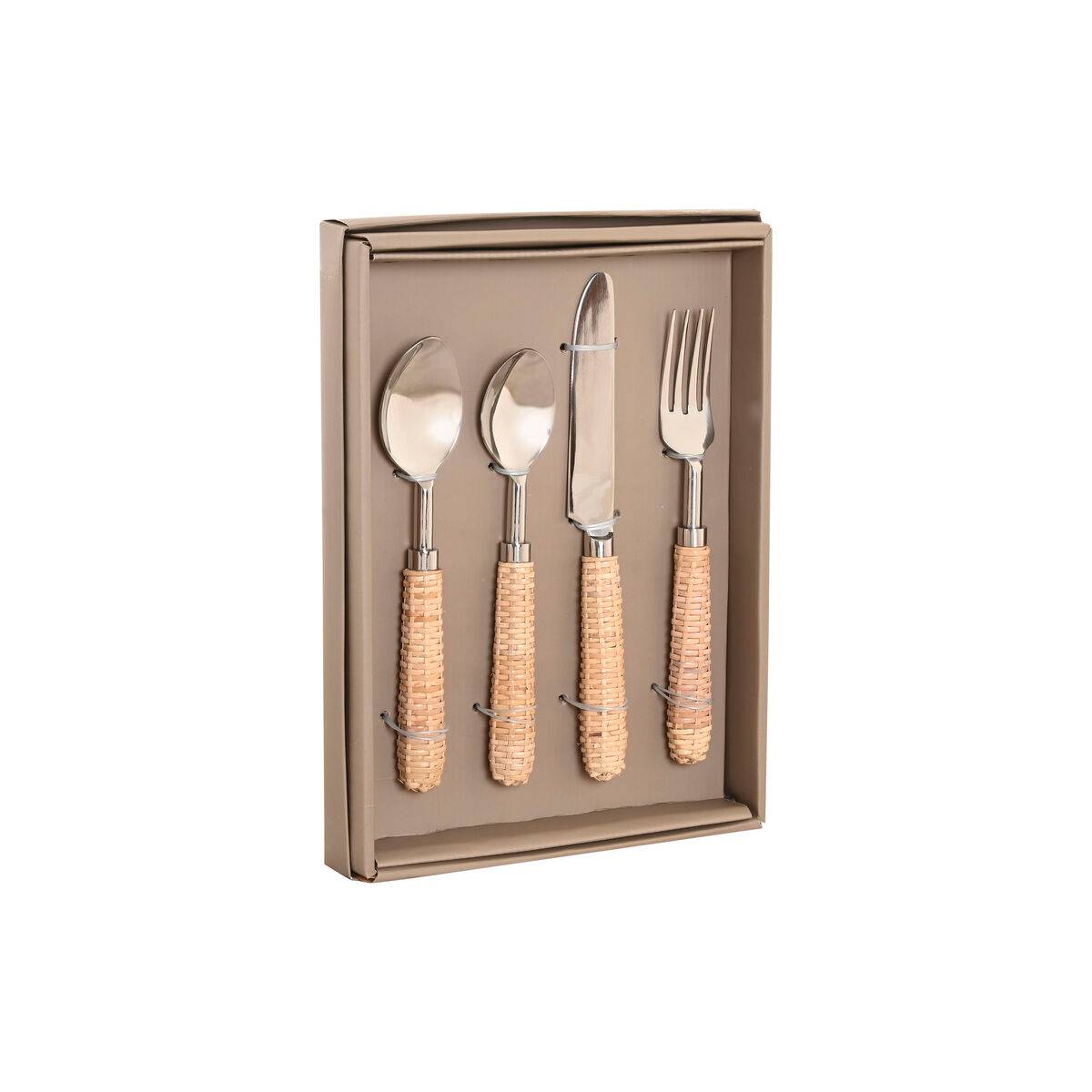 Cubertería Home ESPRIT Plateado Natural Acero Inoxidable Ratán 4,5 X 2 X 21 CM 16 Piezas