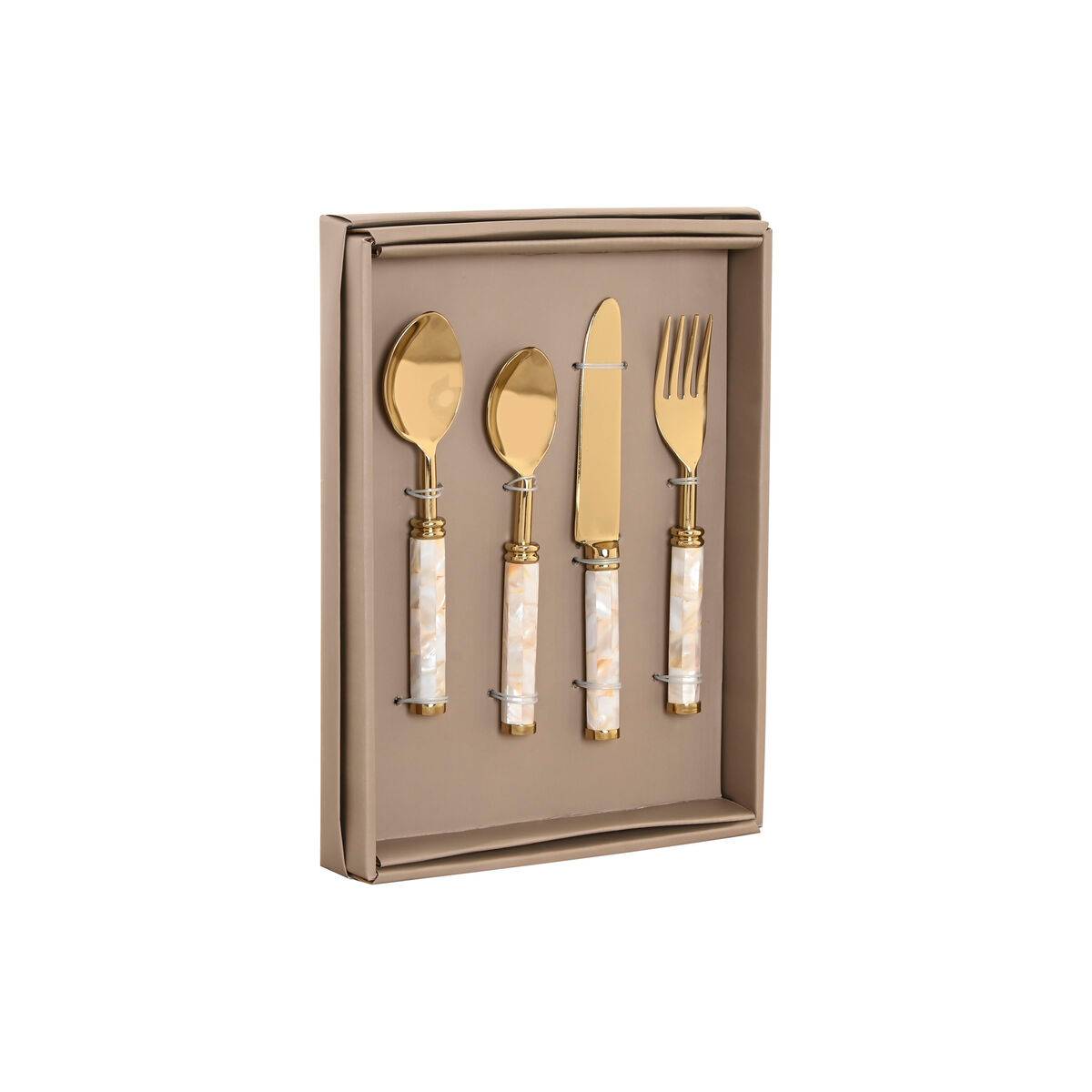 Cubertería Home ESPRIT Blanco Dorado Acero Inoxidable Nácar 4,5 X 2 X 21 CM 16 Piezas