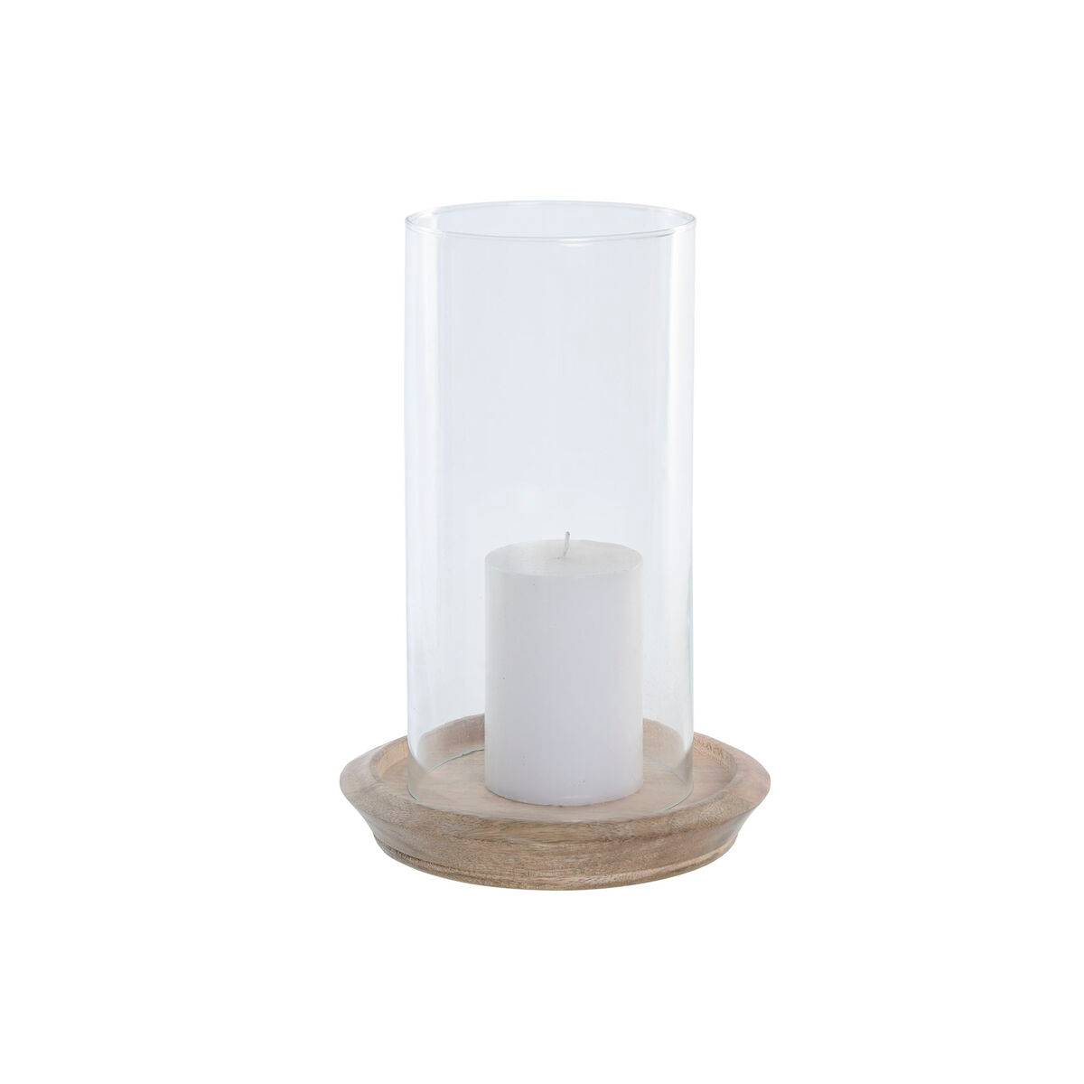Portavelas Home ESPRIT Marrón Natural Cristal Madera de mango 19 x 19 x 26 cm (2 Unidades)