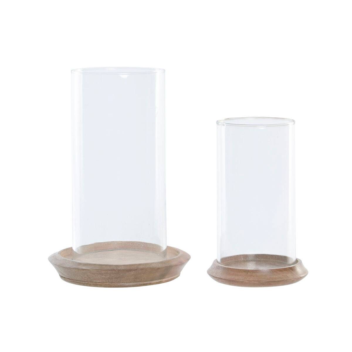 Portavelas Home ESPRIT Marrón Natural Cristal Madera de mango 19 x 19 x 26 cm (2 Unidades)