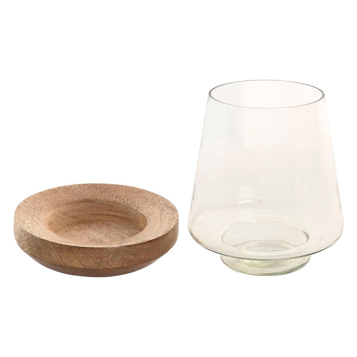 Portavelas Home ESPRIT Marrón Natural Cristal Madera de mango 12 x 12 x 15 cm (2 Unidades)