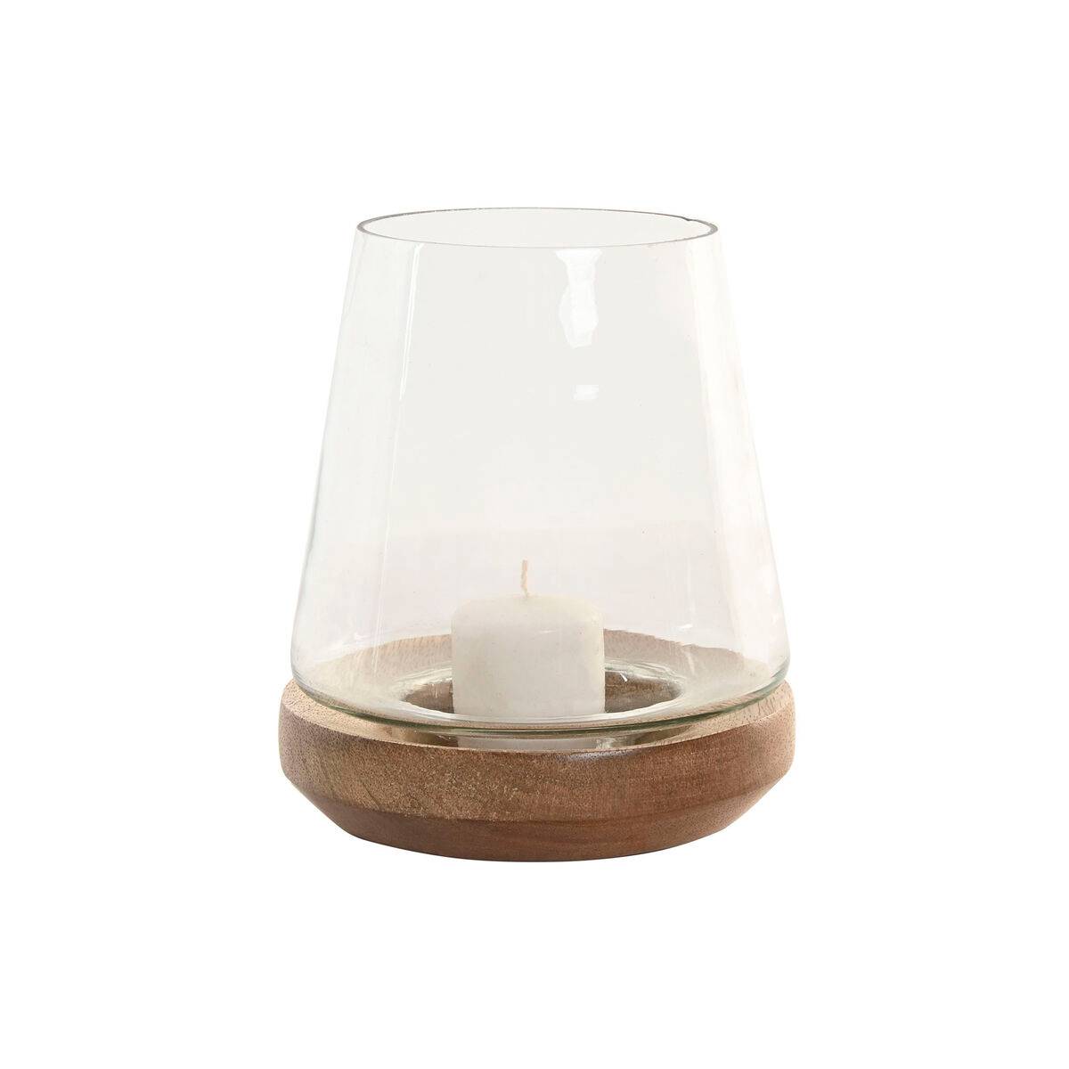 Portavelas Home ESPRIT Marrón Natural Cristal Madera de mango 12 x 12 x 15 cm (2 Unidades)