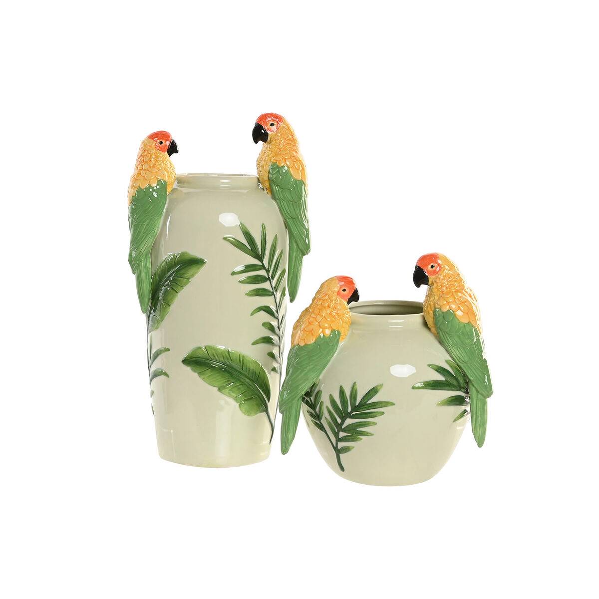 Jarrón Home ESPRIT Amarillo Verde Cerámica Tropical 21 x 21 x 24 cm