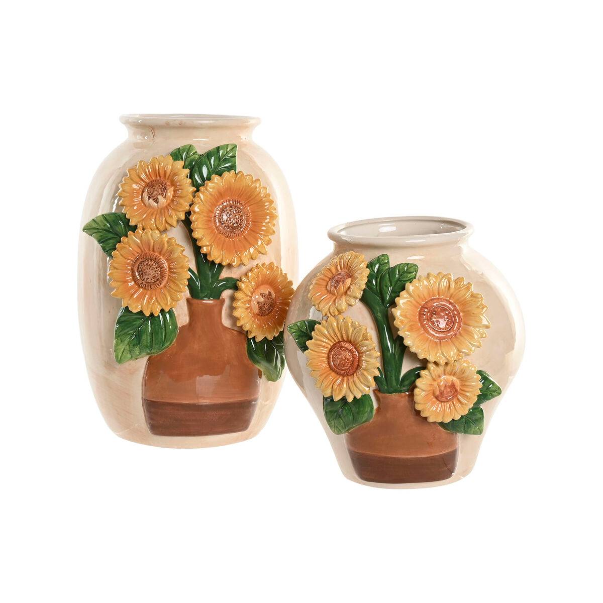 Jarrón Home ESPRIT Amarillo Beige Cerámica Shabby Chic 26 x 26 x 24 cm