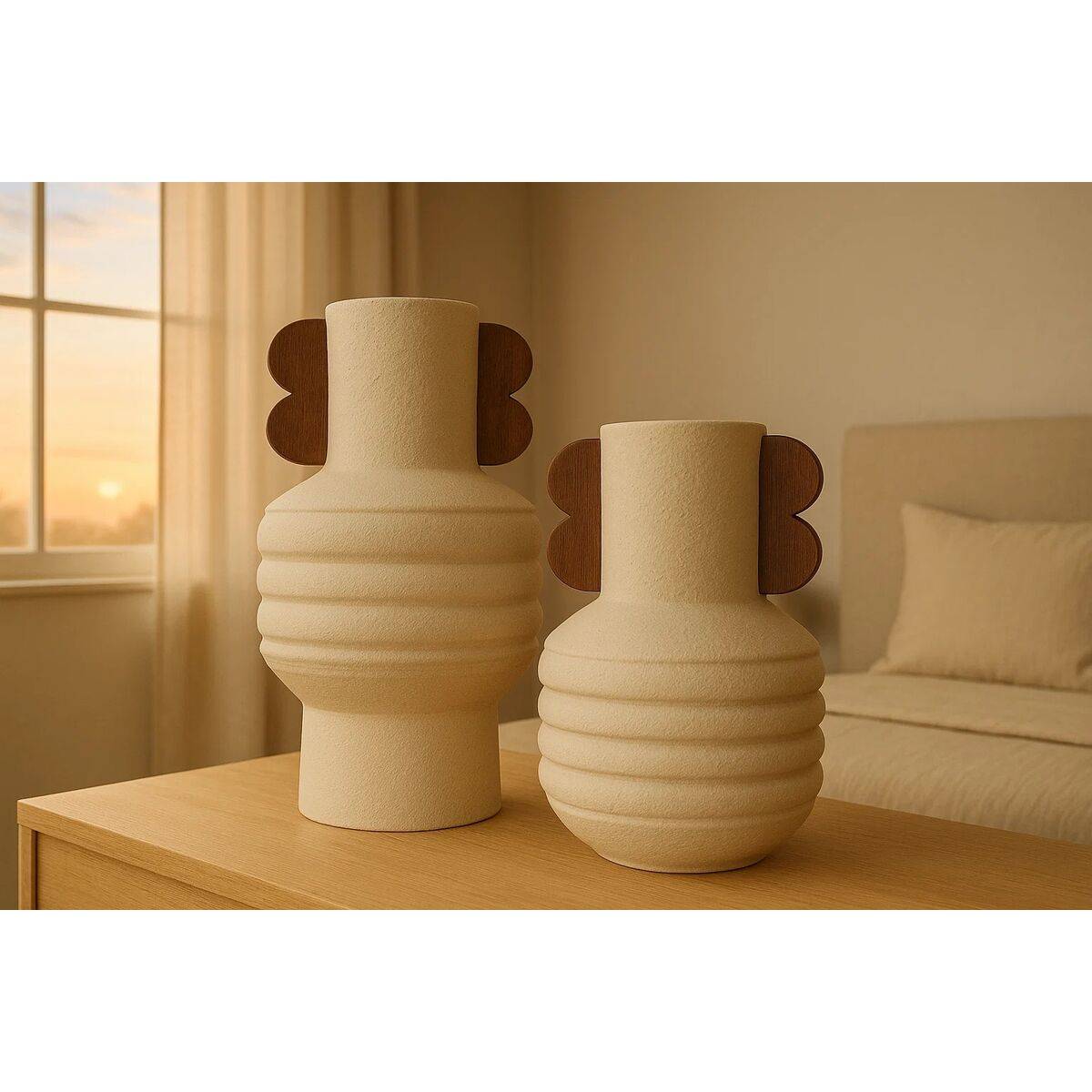 Jarrón Home ESPRIT Marrón Beige Terracota Madera de mango 28 x 28 x 33 cm