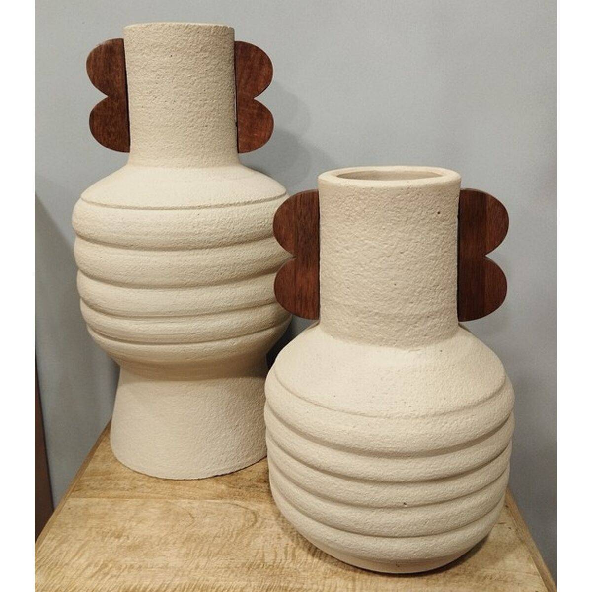 Jarrón Home ESPRIT Marrón Beige Terracota Madera de mango 28 x 28 x 33 cm