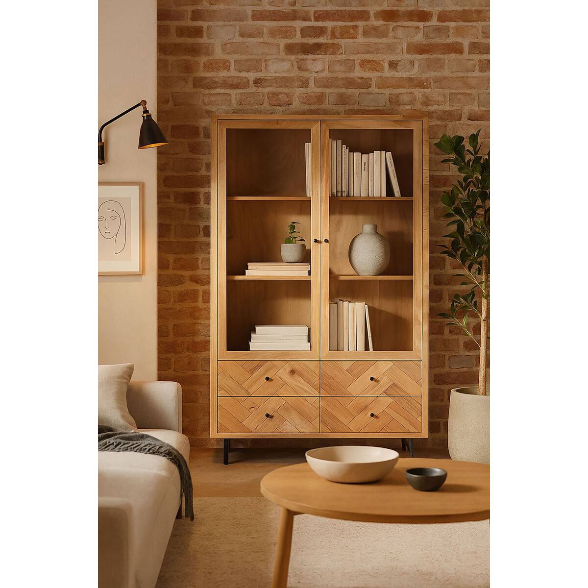 Vitrina Home ESPRIT Cristal Acacia 100 x 40 x 185 cm