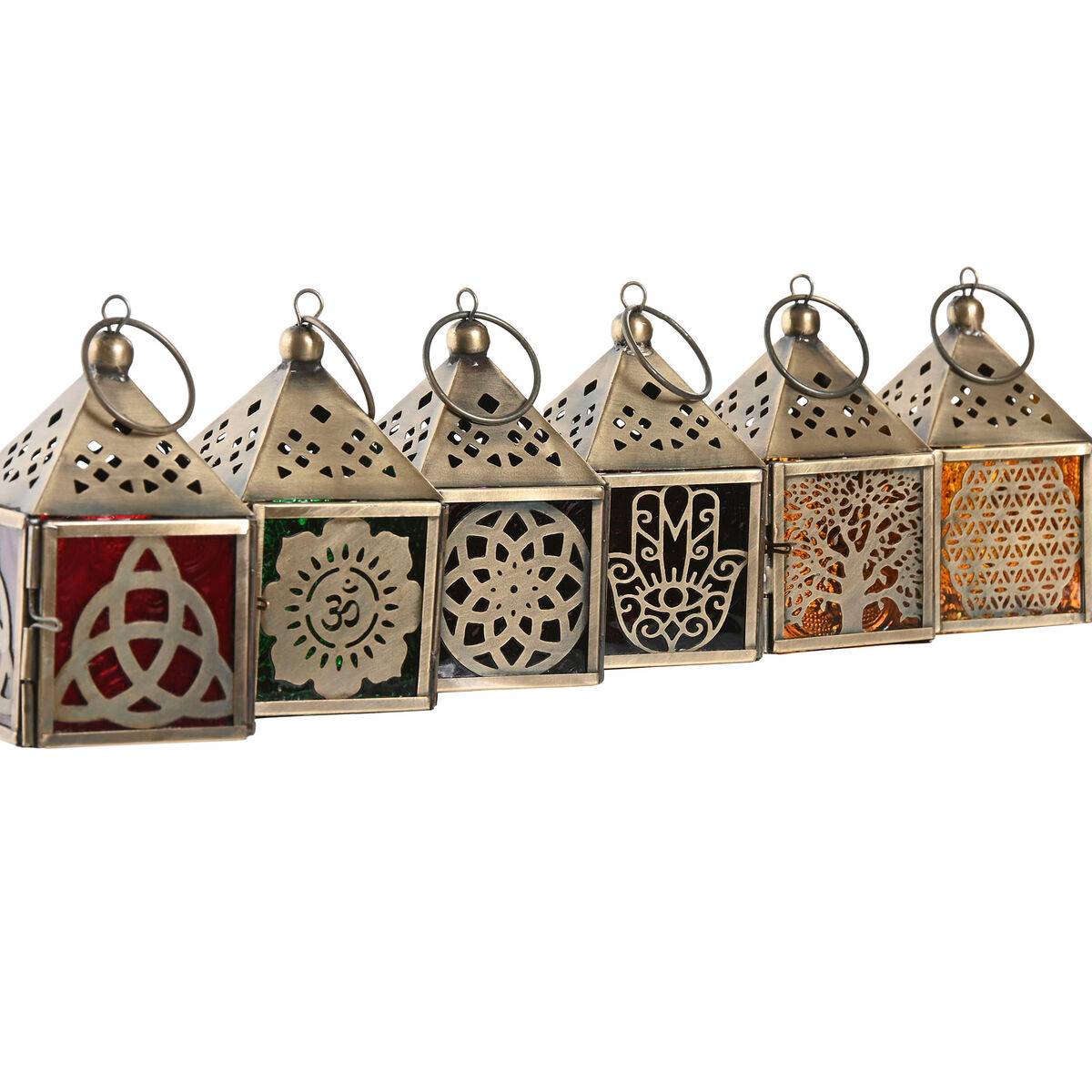 Farol Home ESPRIT Dorado Metal Cristal Árabe 6 x 6 x 10 cm (6 Unidades)