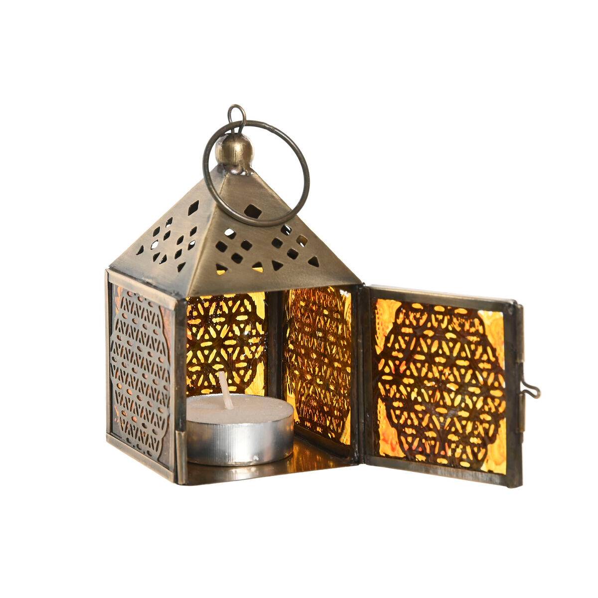 Farol Home ESPRIT Dorado Metal Cristal Árabe 6 x 6 x 10 cm (6 Unidades)