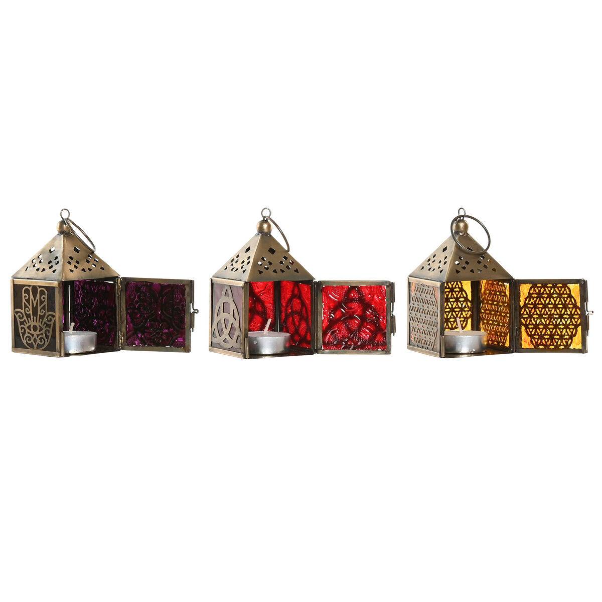 Farol Home ESPRIT Dorado Metal Cristal Árabe 6 x 6 x 10 cm (6 Unidades)