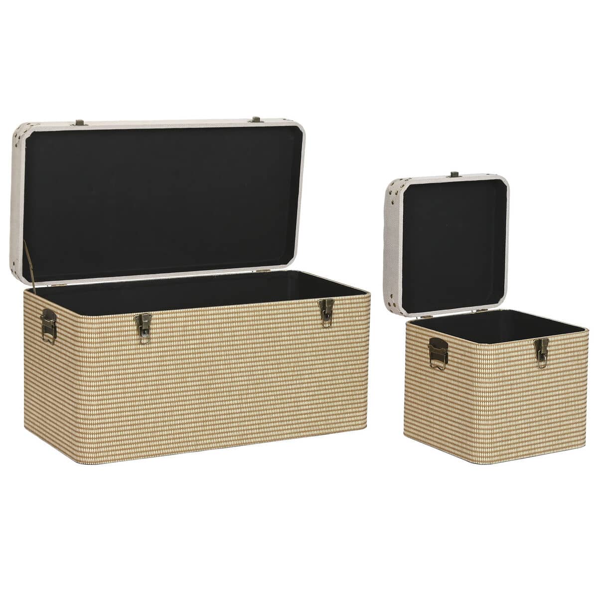 Juego de Baúles Home ESPRIT Beige Natural Poliéster Madera Tradicional 80 x 40 x 44 cm (3 Unidades)