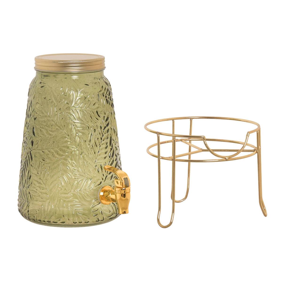 Dispensador de bebidas Home ESPRIT Verde Dorado Metal Cristal Poliestireno 3,3 L 19,3 X 19,3 X 36 CM