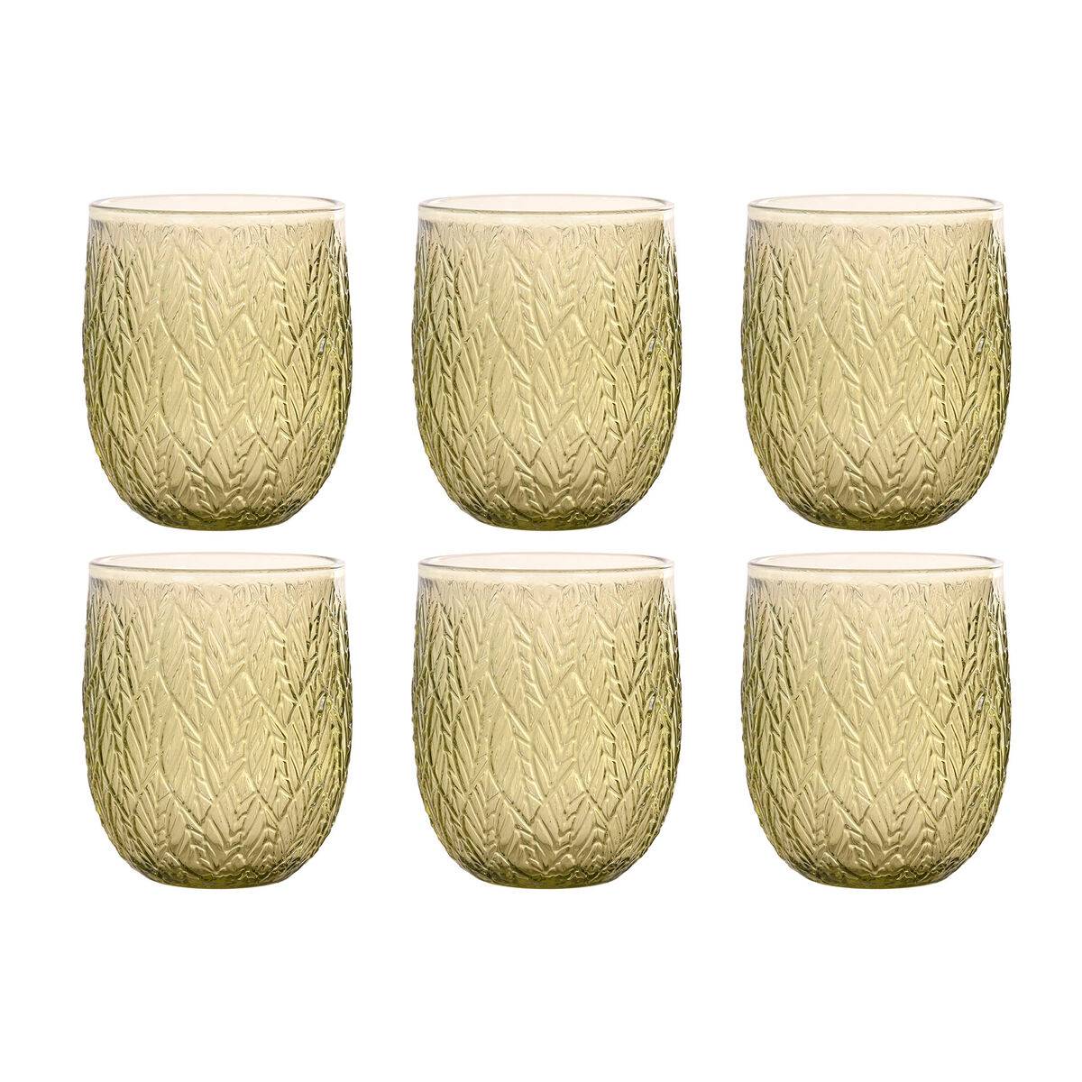 Set de Vasos Home ESPRIT Verde Cristal Con relieve 360 ml (6 Unidades)