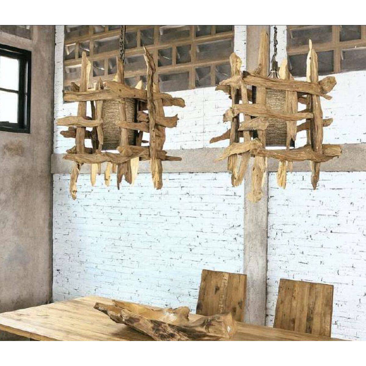 Lámpara de Techo Home ESPRIT Marrón madera de teca 50 X 50 X 79 CM