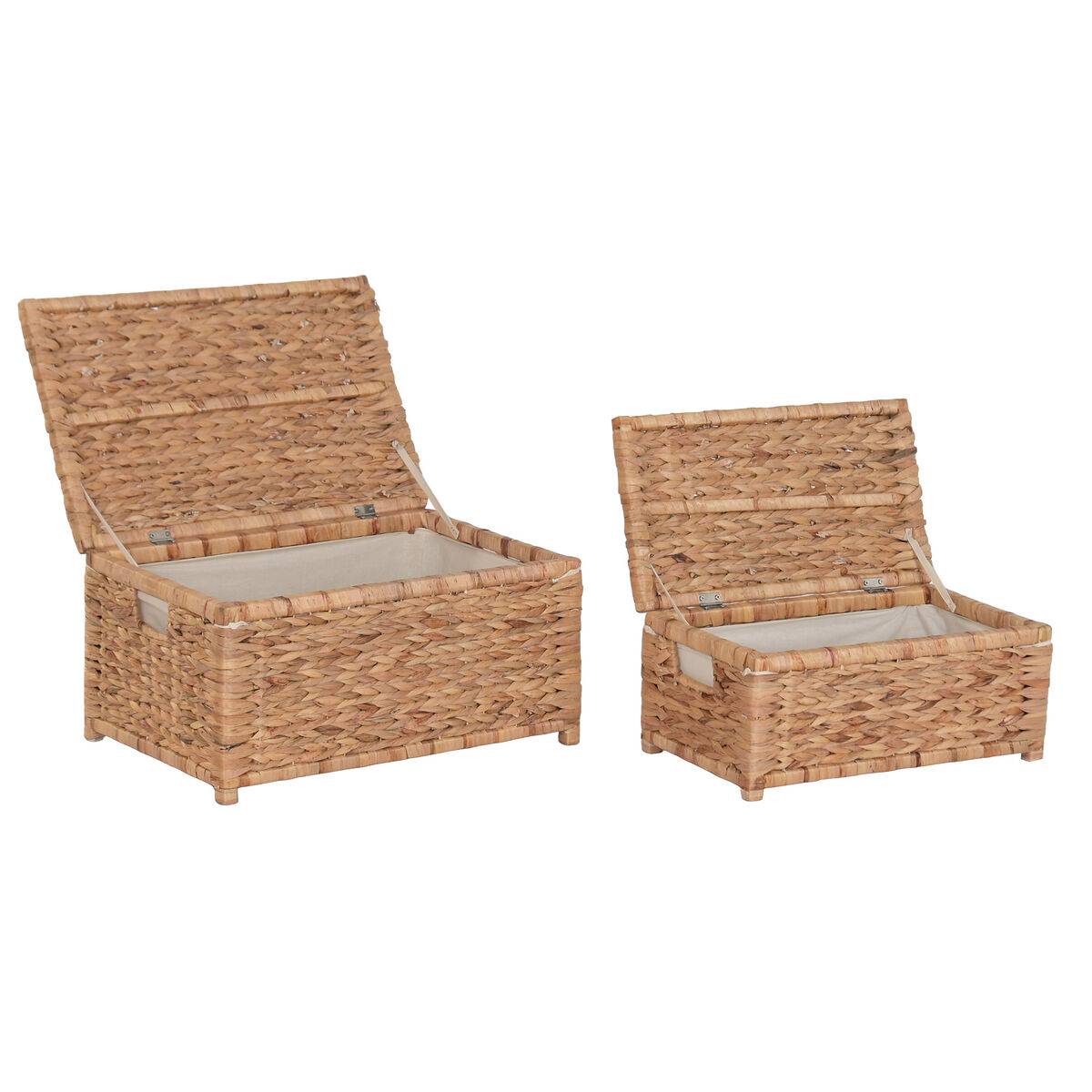 Cesto para la Ropa Sucia Home ESPRIT Blanco Natural Madera Jacinto de agua Tropical 60 X 38 X 30 CM (2 Unidades)