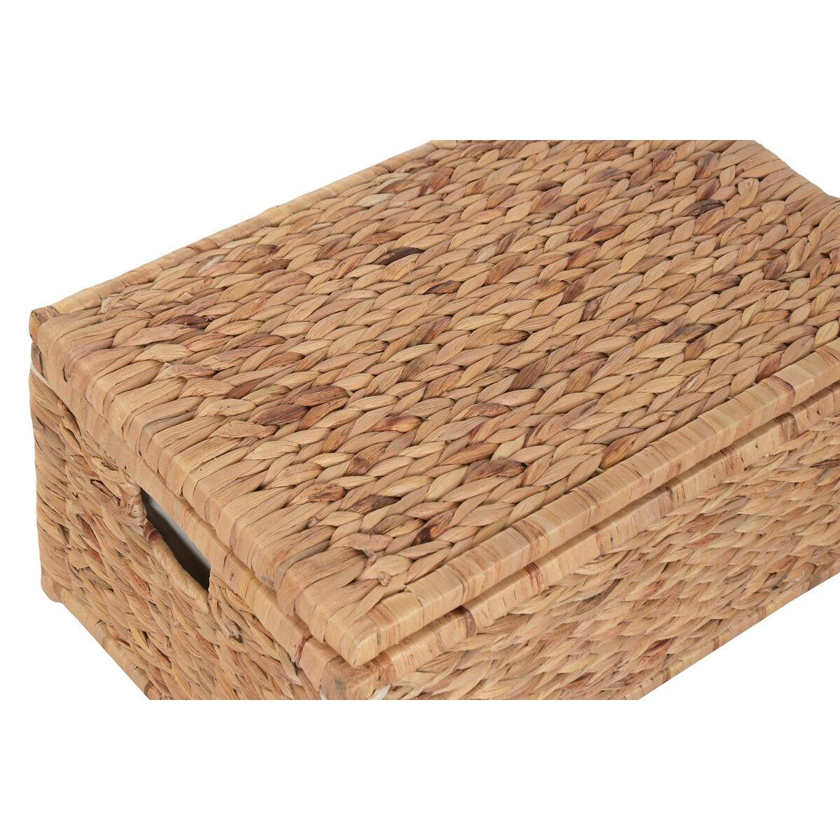Cesto para la Ropa Sucia Home ESPRIT Blanco Natural Madera Jacinto de agua Tropical 60 X 38 X 30 CM (2 Unidades)