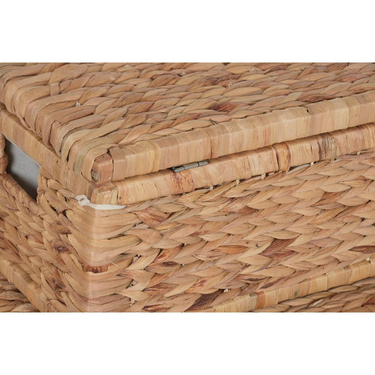 Cesto para la Ropa Sucia Home ESPRIT Blanco Natural Madera Jacinto de agua Tropical 60 X 38 X 30 CM (2 Unidades)