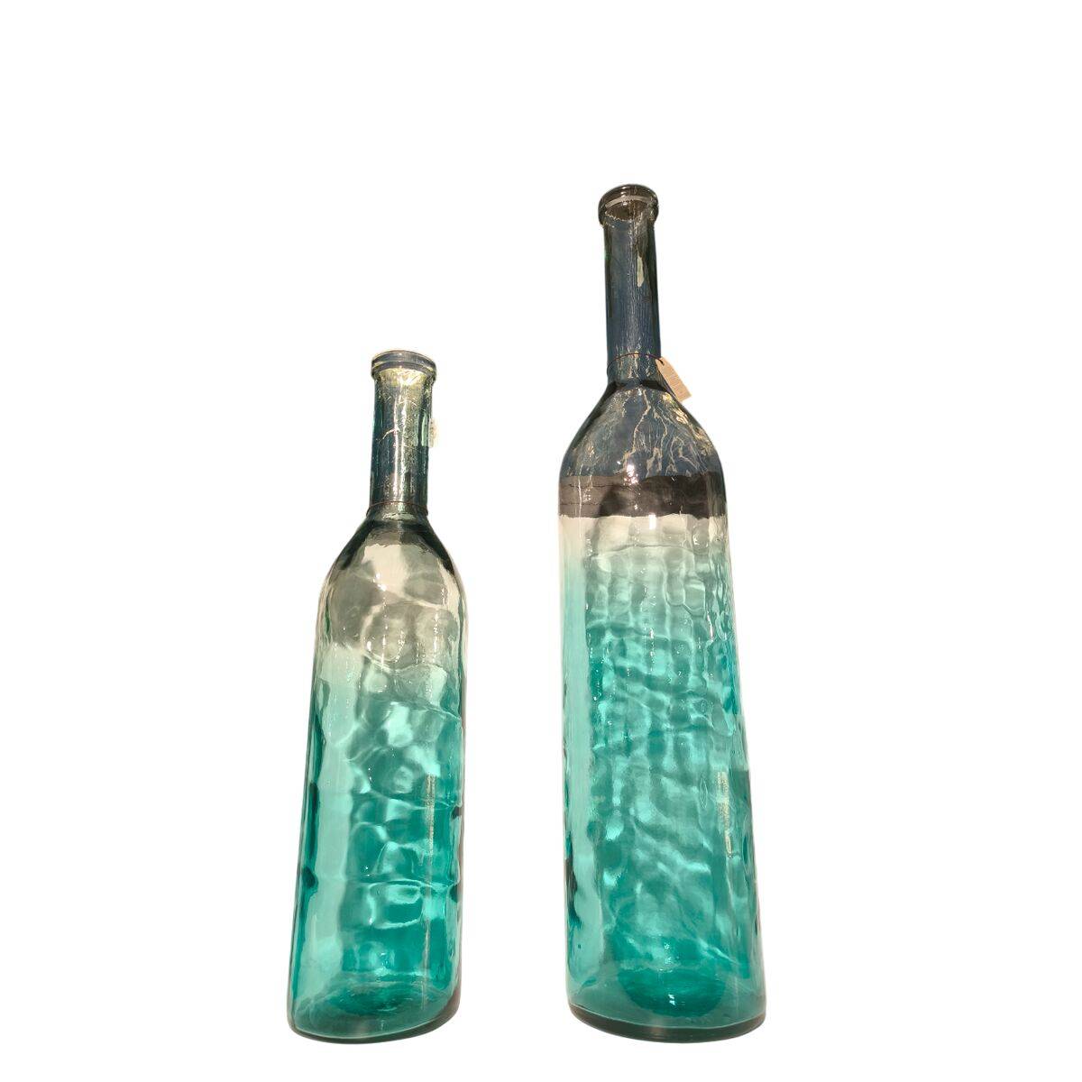 Jarrón Home ESPRIT Bicolor Cristal reciclado Mediterráneo 14 x 14 x 50 cm