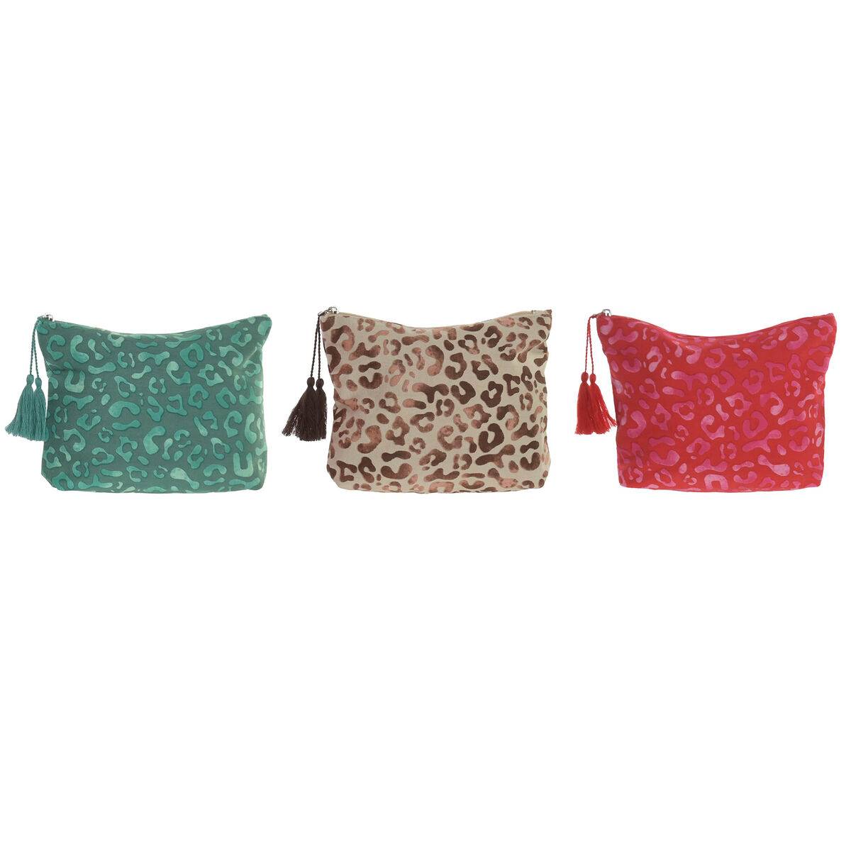 Neceser de Viaje Home ESPRIT Marrón Verde Rosa Mediterráneo 20 x 5 x 25 cm (3 Unidades)